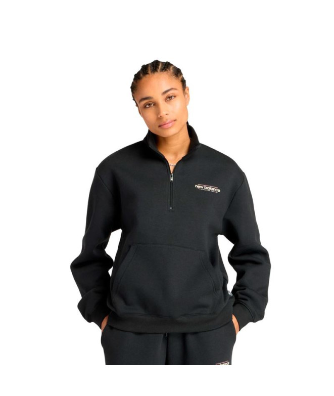 Moletom New Balance Fleece Reimaginado Meio Zíper Preto Mulher