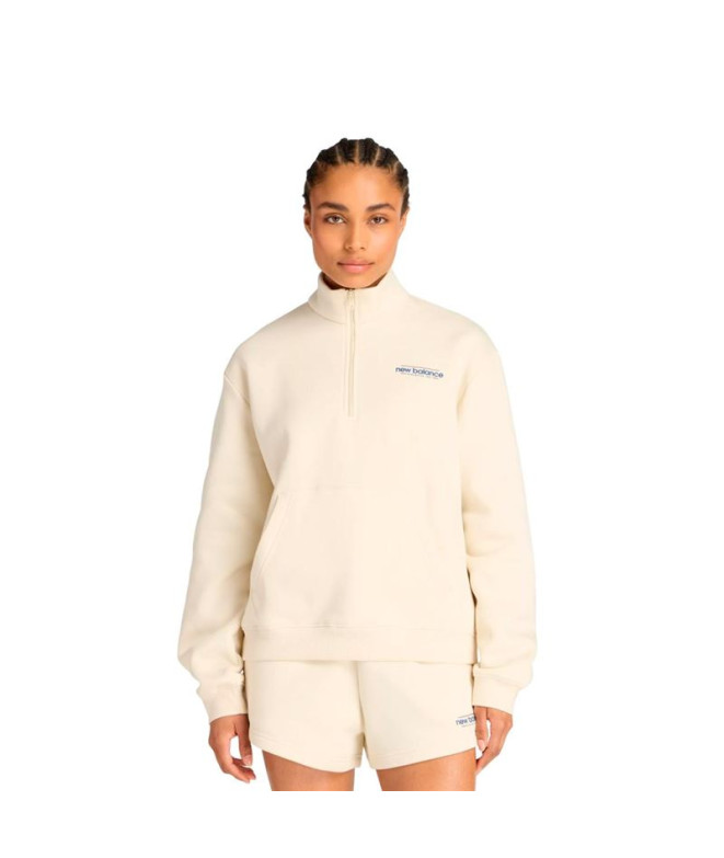 Moletom New Balance Fleece Reimaginado Meio Zíper Bege Mulher