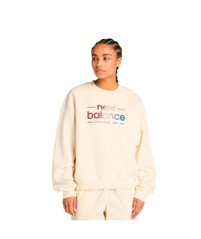 Moletom New Balance Reimagined Fleece Crew Bege Mulher