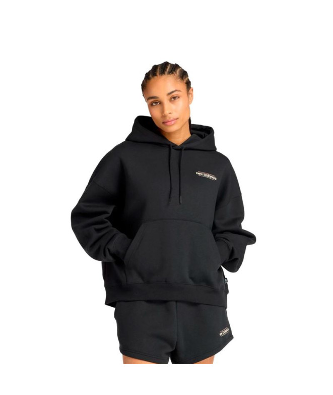 Moletom New Balance Reimaginado Fleece Oversized Preto Mulher