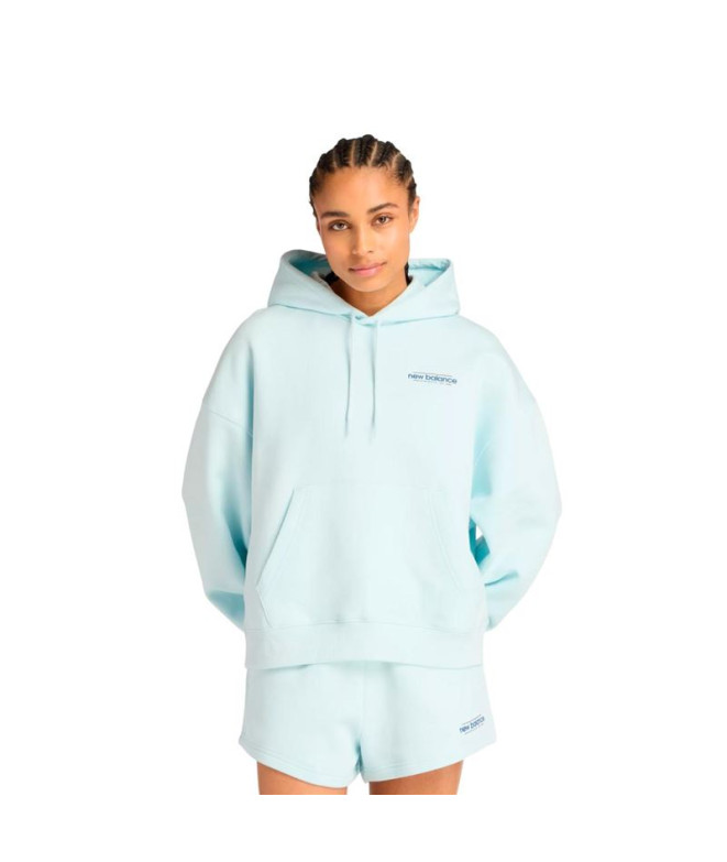 Moletom New Balance Reimaginado Fleece Oversized Azul Mulher