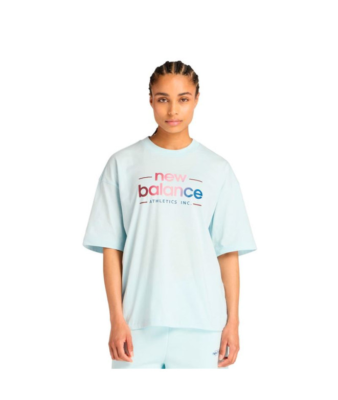 Camiseta New Balance Reimaginada Oversized Azul Mulher