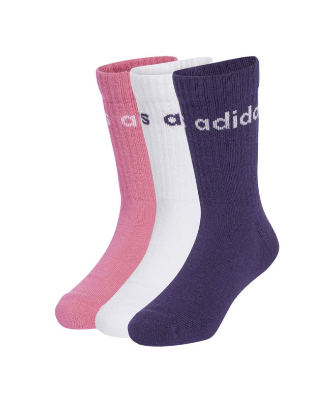 Meias adidas Lin Kids Crw 3P Infantil Branco / Rosa / Ciraur