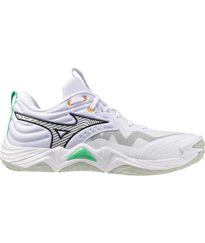 Sapatilhas de Voleibol Mizuno Wave Momentum Elite Branco/Preto/Emerald Congelado
