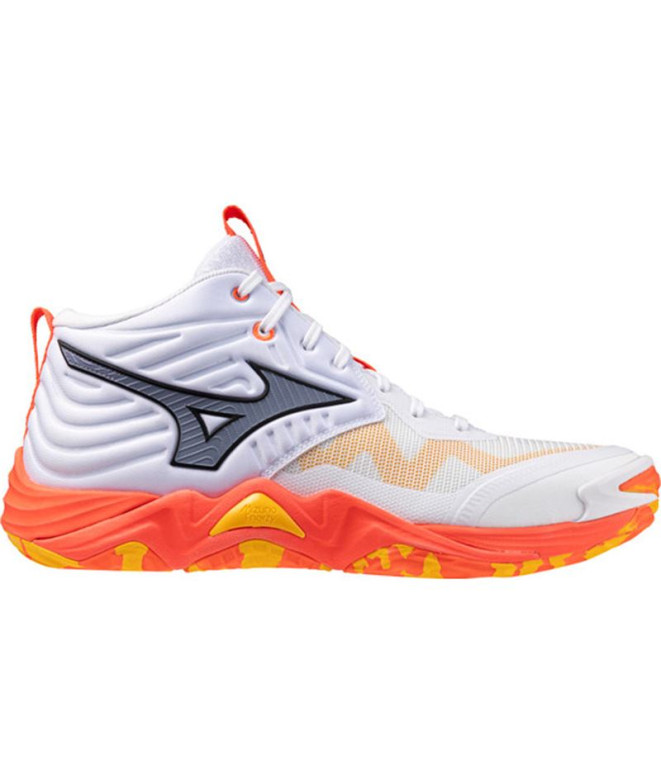 Sapatilhas de Voleibol Mizuno Wave Momentum Elite Mid Branco/Coral/Citrus