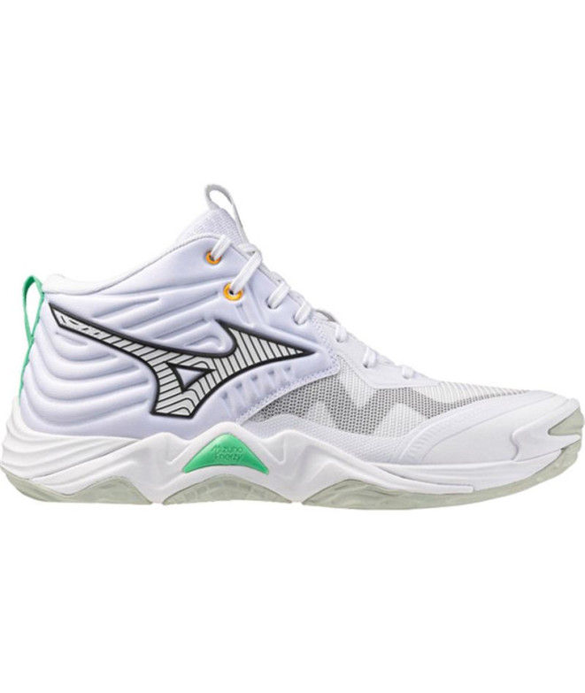 Sapatilhas de Voleibol Mizuno Wave Momentum Elite Mid Branco/Preto/Emerald Congelado