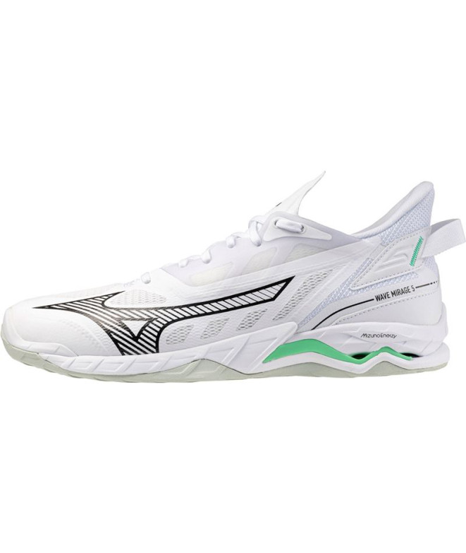 Sapatilhas de Andebol Mizuno Wave Mirage 5 Branco/Preto/Emerald Congelado