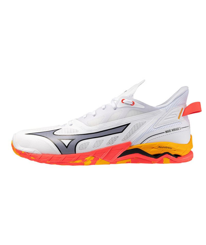 Sapatilhas de Andebol Mizuno Wave Mirage 5 Branco/Coral/Citrus