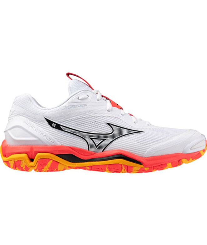 Sapatilhas de Andebol Mizuno Wave Stealth 6 Branco/Coral/Citrus