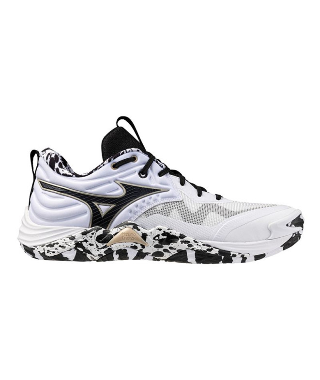 Sapatilhas de Voleibol Mizuno Wave Momentum Elite Kakizome Branco/Preto/Dourado