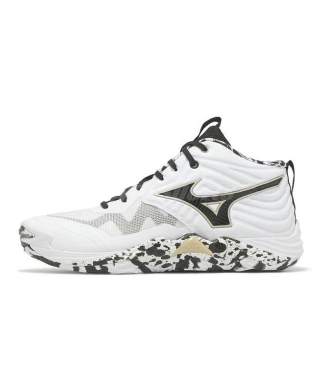 Chaussures de Volley-ball Mizuno Wave Momentum Elite Mid Kakizome Blanc/Nègre/Or