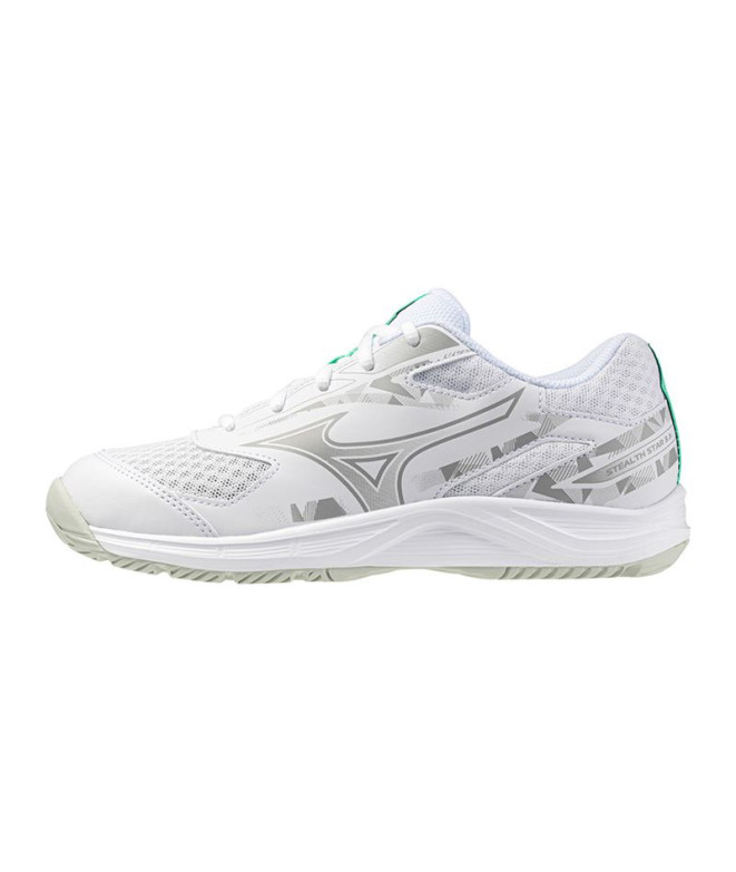 Sapatilhas de Andebol Mizuno Stealth Star 3 Jr. Infantil Branco/Preto/Frozen Emerald