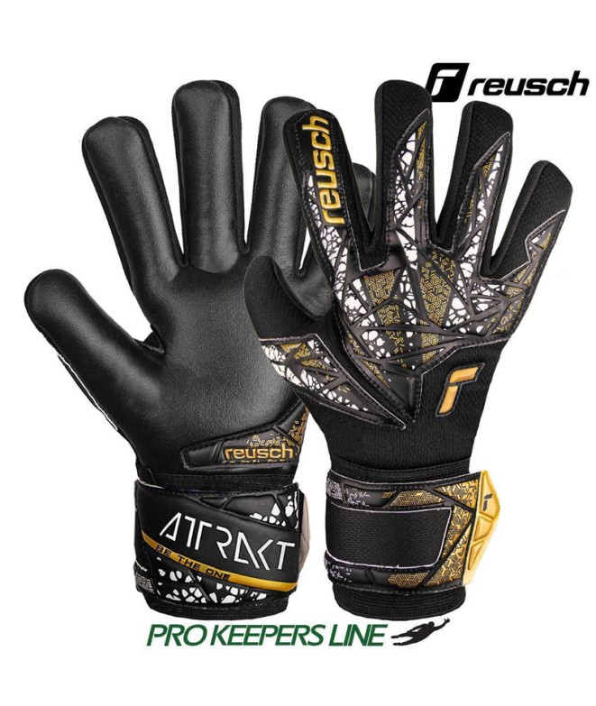 Guantes de Portero de Fútbol Reusch Attrakt Silver Nc Finger Support Junior black/gold/white