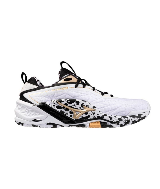 Chaussures de Handball Mizuno Wave Stealth Neo 2 Kakizome Blanc/Nègre/Or