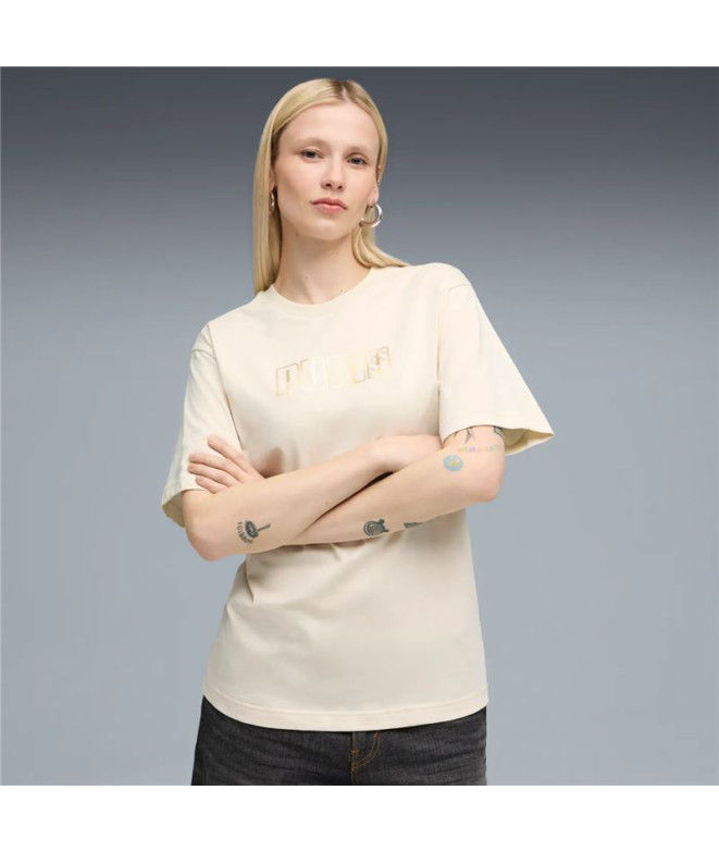 Camiseta Puma Maximal Metallic Relaxed Mulher Bege