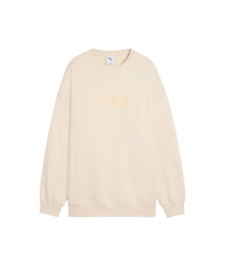 Sudadera Puma Maximal Metallic versized Crew FL Mujer Beige Sudadera Puma Maximal Metallic versized Crew FL Mujer Beige