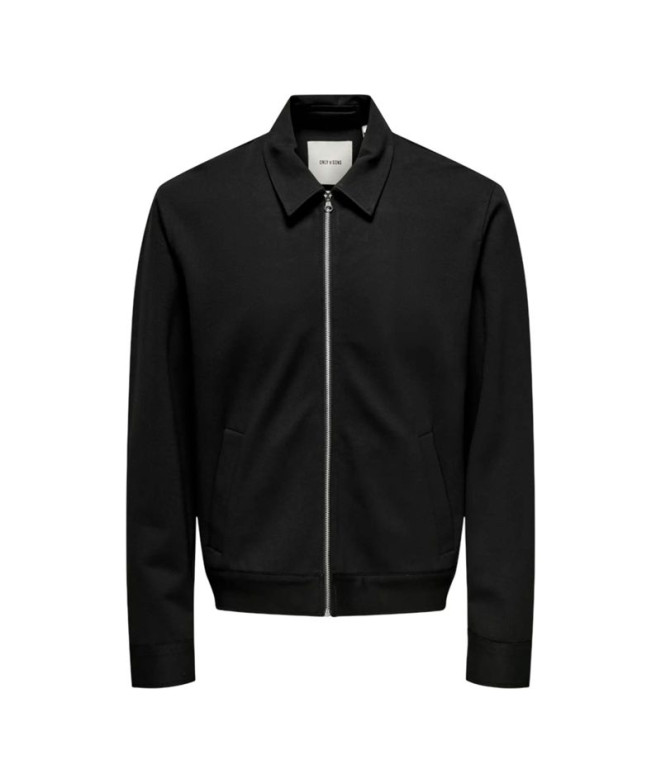 Chaqueta Only & Sons Onsjakes 0339 Reg Zip Stretch Overshirt Hombre Black