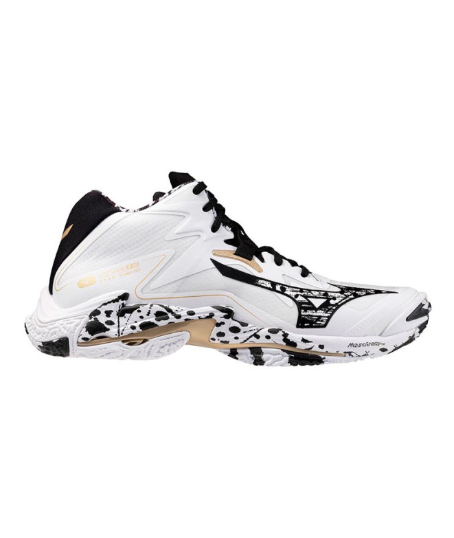 Chaussures de Volley-ball Mizuno Wave Lightning Z8 Mid Kakizome Blanc/Noir/Or