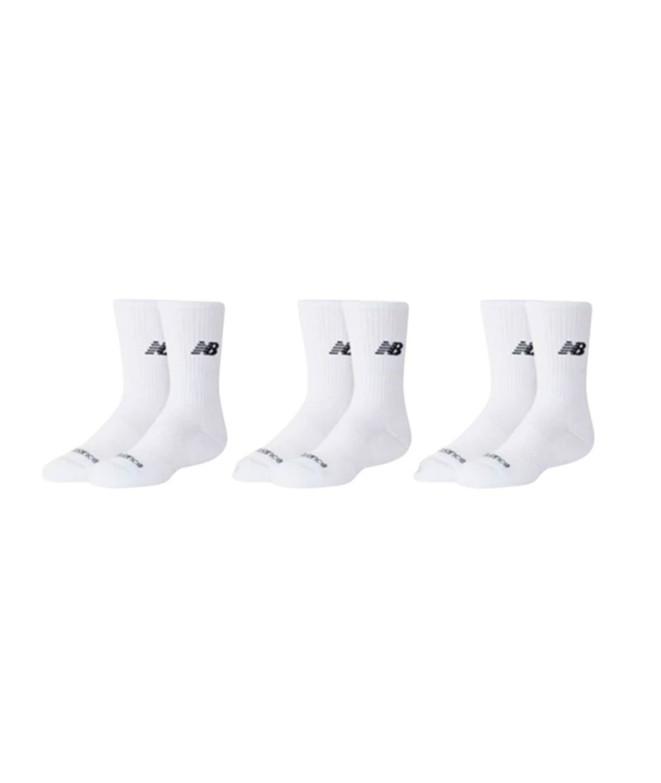 Meias New Balance Juventude Essenciais Diários Almofadados Crew 3 Pack Branco