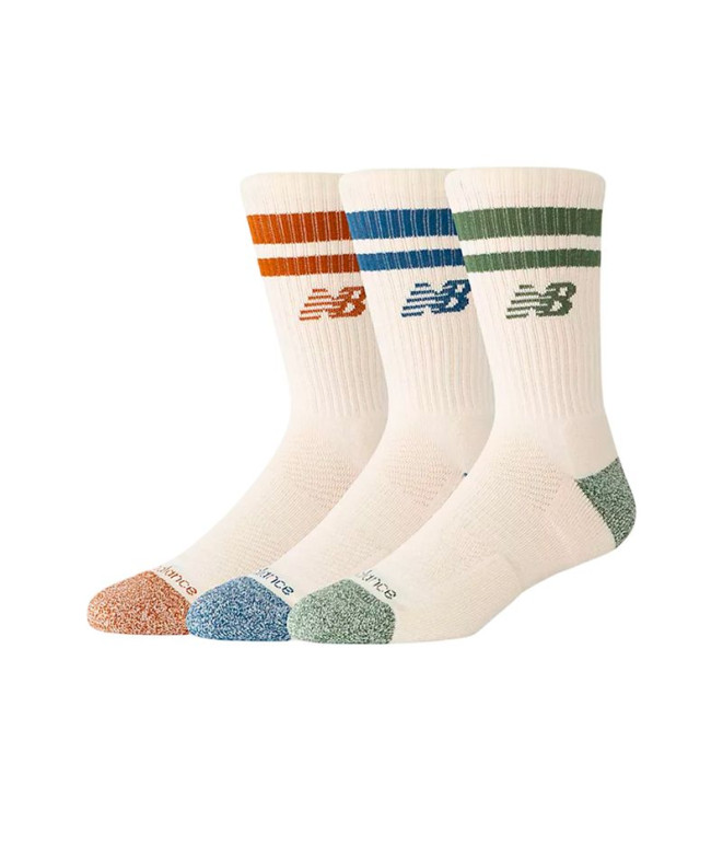 Meias New Balance Estilo de Vida Ativo Listrado Crew 3 Pack