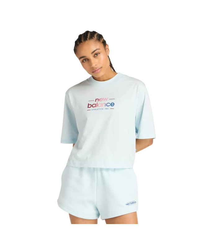 Camiseta New Balance Reimaginada Relaxada Mulher Azul