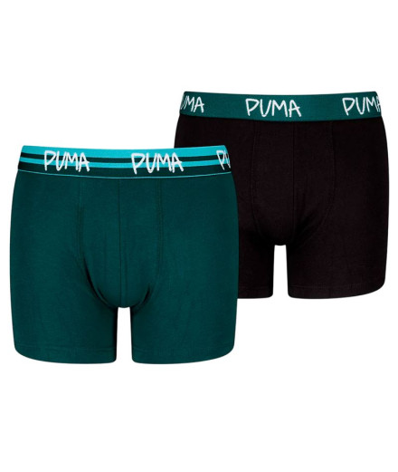 Slip Puma Garçons Script Logo Boxers 2P Enfant Vert/Noir
