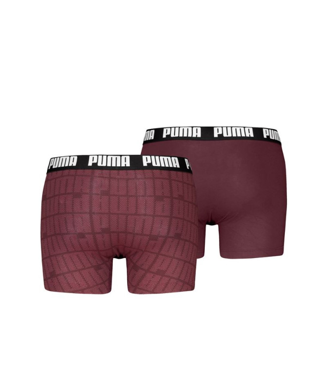 Slip Puma Men Logo Print Boxers 2P Homme Bordeaux