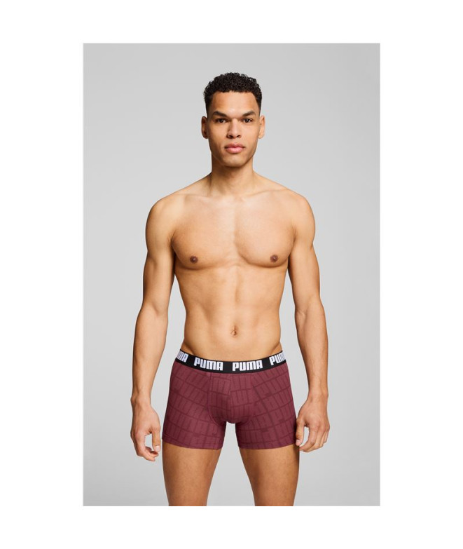 Slip Puma Men Logo Print Boxers 2P Homme Bordeaux