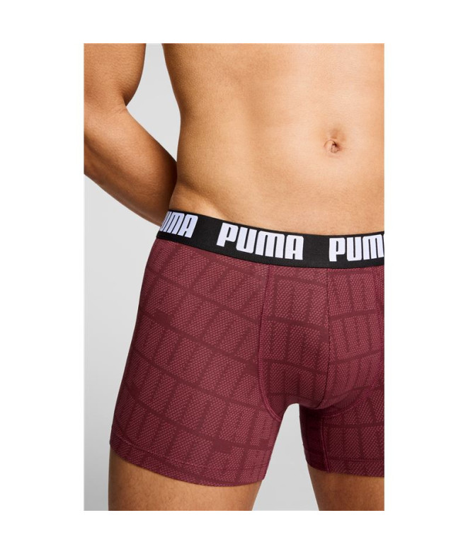 Slip Puma Men Logo Print Boxers 2P Homme Bordeaux