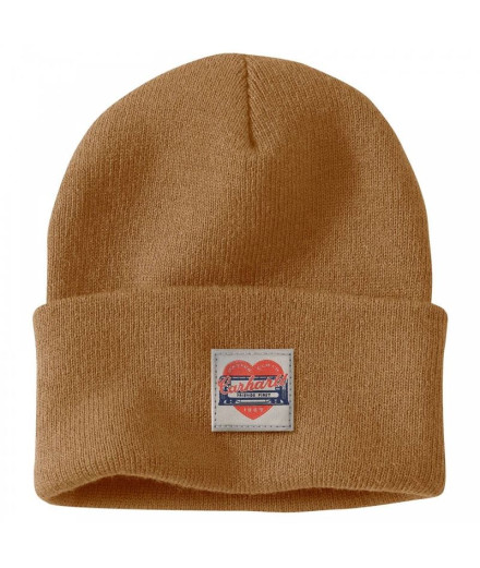 Bonnet Carhartt Bonnet en Tricot avec Patch en Cœur Marron