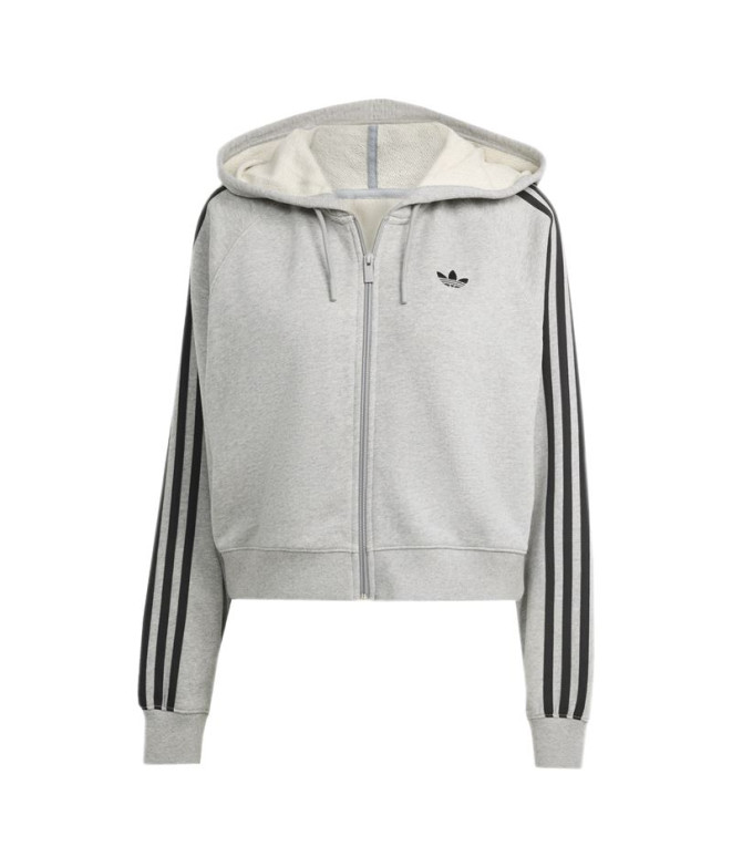Casaco adidas 3 Bandas Zip Hoodie Cinza