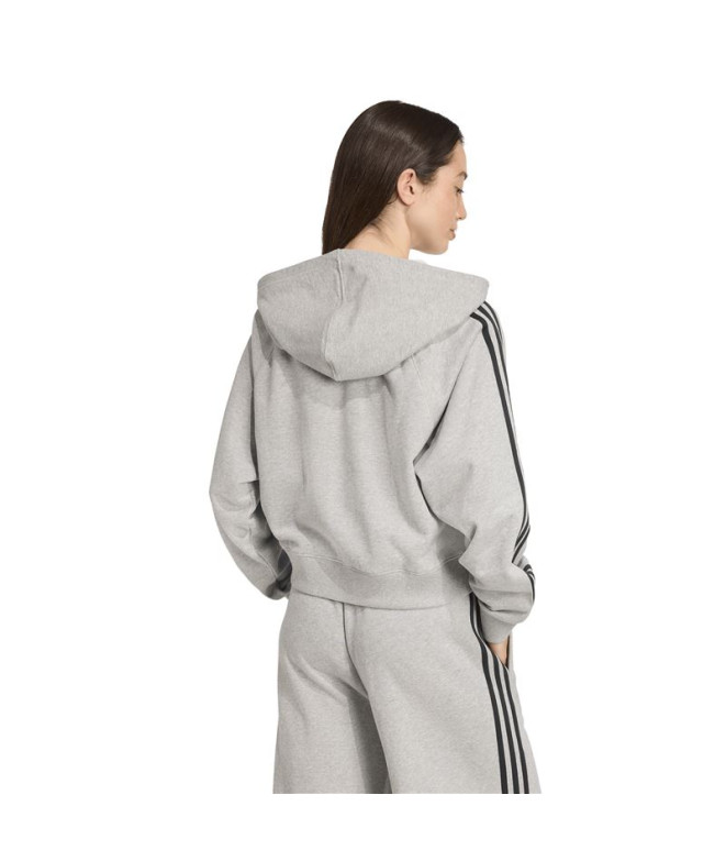 Casaco adidas 3 Bandas Zip Hoodie Cinza