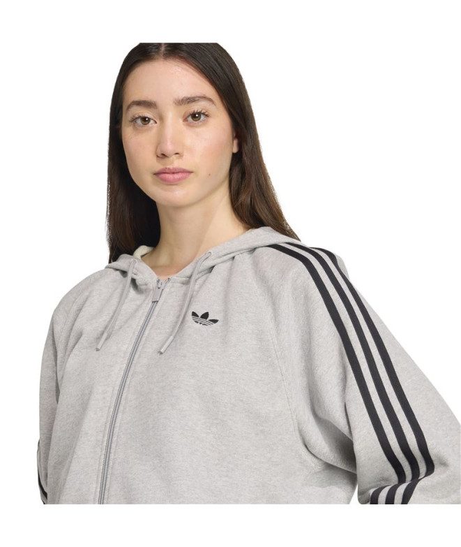 Casaco adidas 3 Bandas Zip Hoodie Cinza