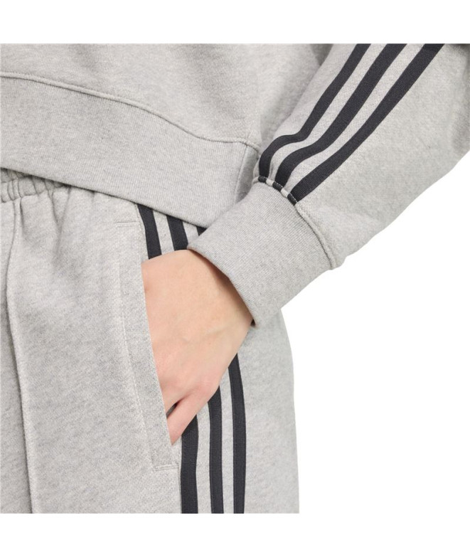 Casaco adidas 3 Bandas Zip Hoodie Cinza