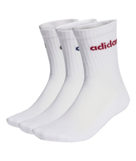 Meias adidas Linear Crew 3P Branco/Azul Escuro/Maract/Estoli