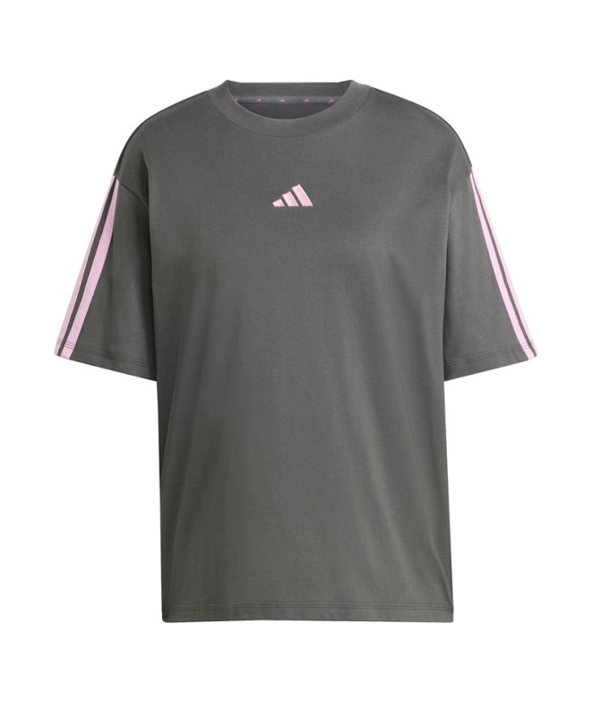 Camiseta adidas 3 Bandas Sj Bf Mulher Cinza/Stfltr