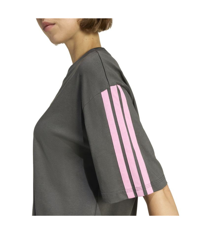 Camiseta adidas 3 Bandas Sj Bf Mulher Cinza/Stfltr