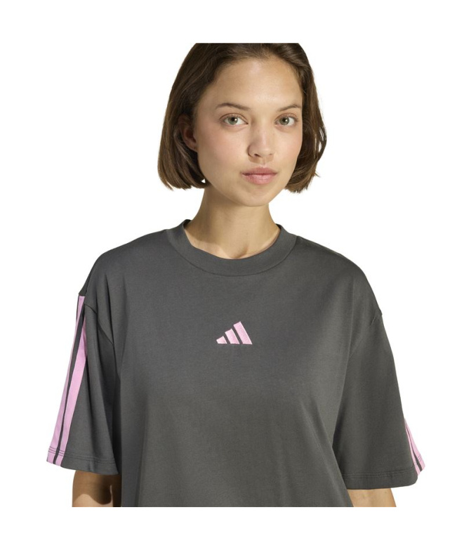 Camiseta adidas 3 Bandas Sj Bf Mulher Cinza/Stfltr