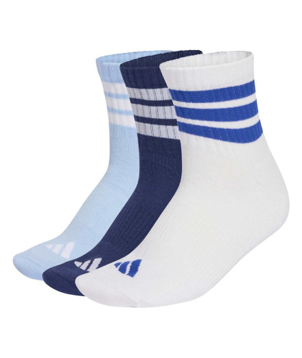 Meias adidas 3 Bandas Ess Mid 3P Azul Escuro/Branco/Azul