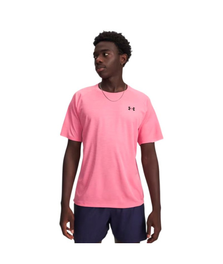 Camiseta de Fitness Under Armour Tech Textured Ss Homem Rosa