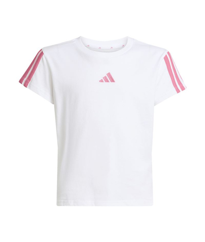 T-shirt adidas Jg 3 Bandes Fille Blanc/Rose