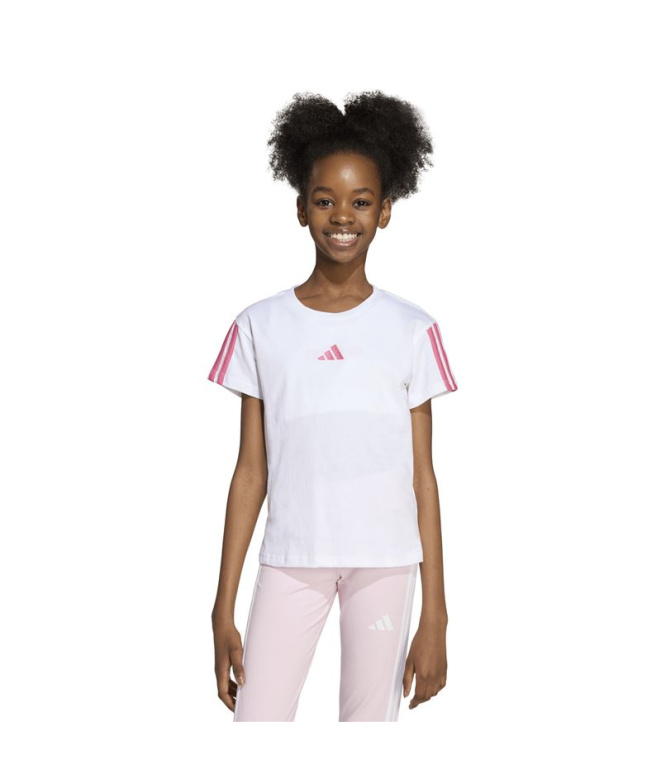 Camiseta adidas Jg 3 Bandas Menina Branco/Rosa