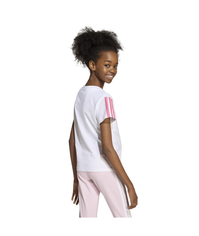 T-shirt adidas Jg 3 Bandes Fille Blanc/Rose