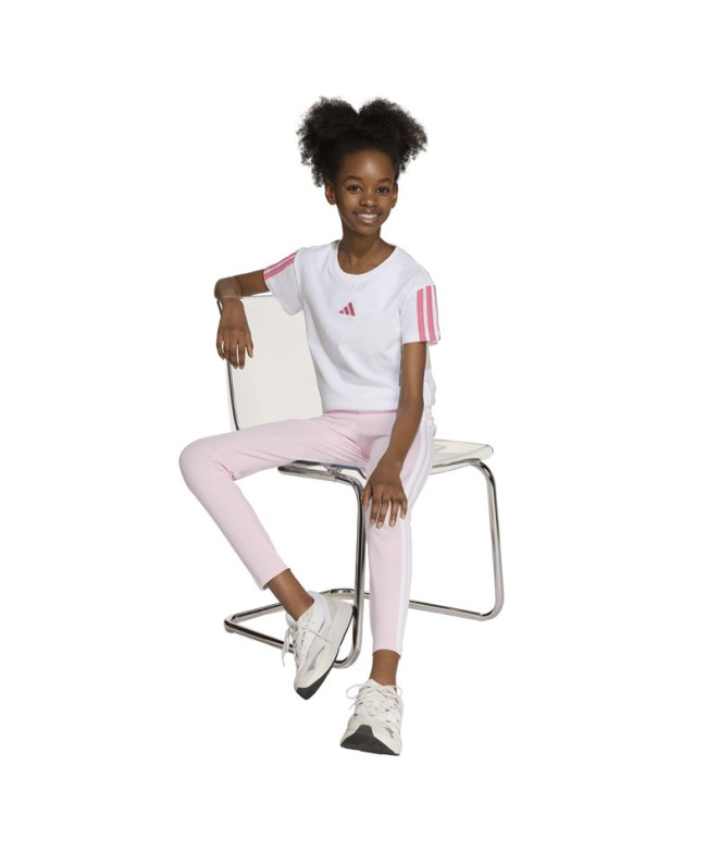 Camiseta adidas Jg 3 Bandas Menina Branco/Rosa