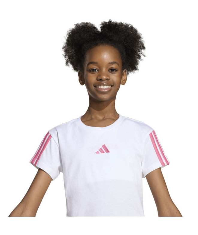 Camiseta adidas Jg 3 Bandas Menina Branco/Rosa