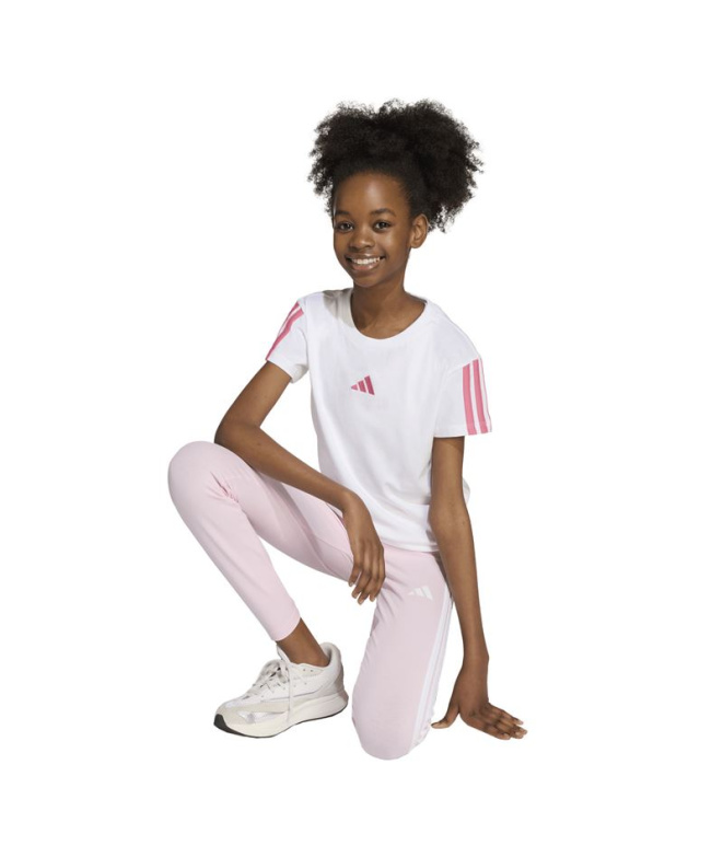 Camiseta adidas Jg 3 Bandas Menina Branco/Rosa