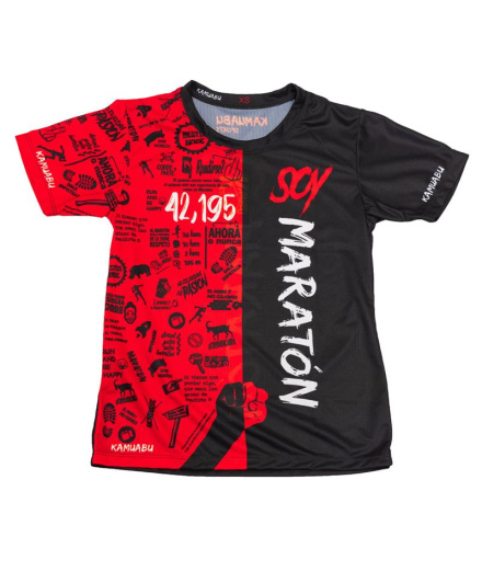 Camiseta de running Kamuabu SoyMaraton preto/vermelho