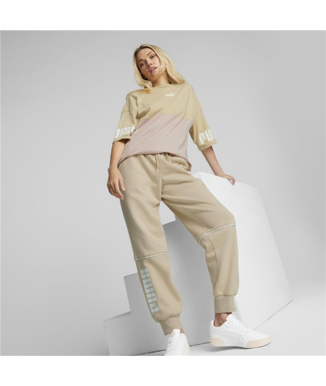 Calça Puma Power Colorblock Bege Mulher