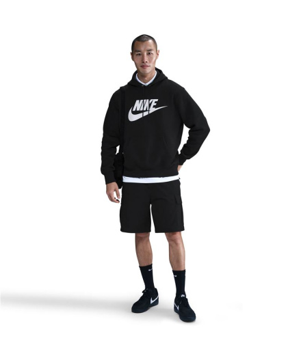 Moletom Nike Club PullOver Fleece Hoodie Homem Preto/Branco