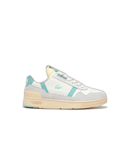 Chaussures Lacoste T-Clip Cuir Couleur Pop Blanc Femme